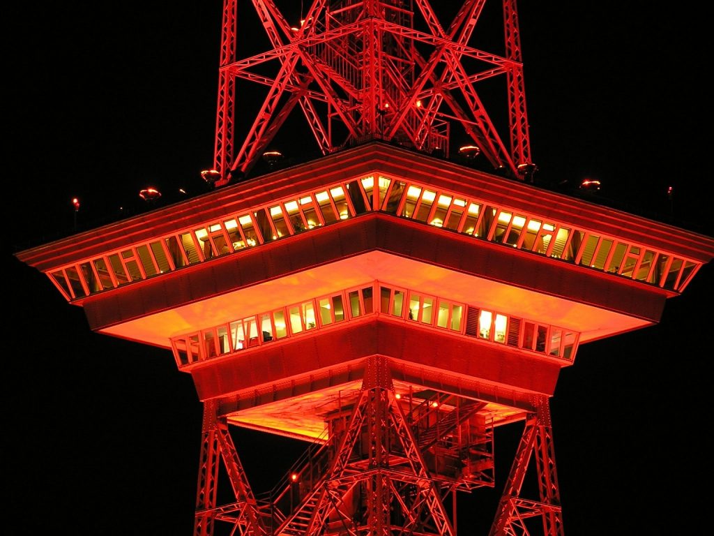 radio tower, berlin, night